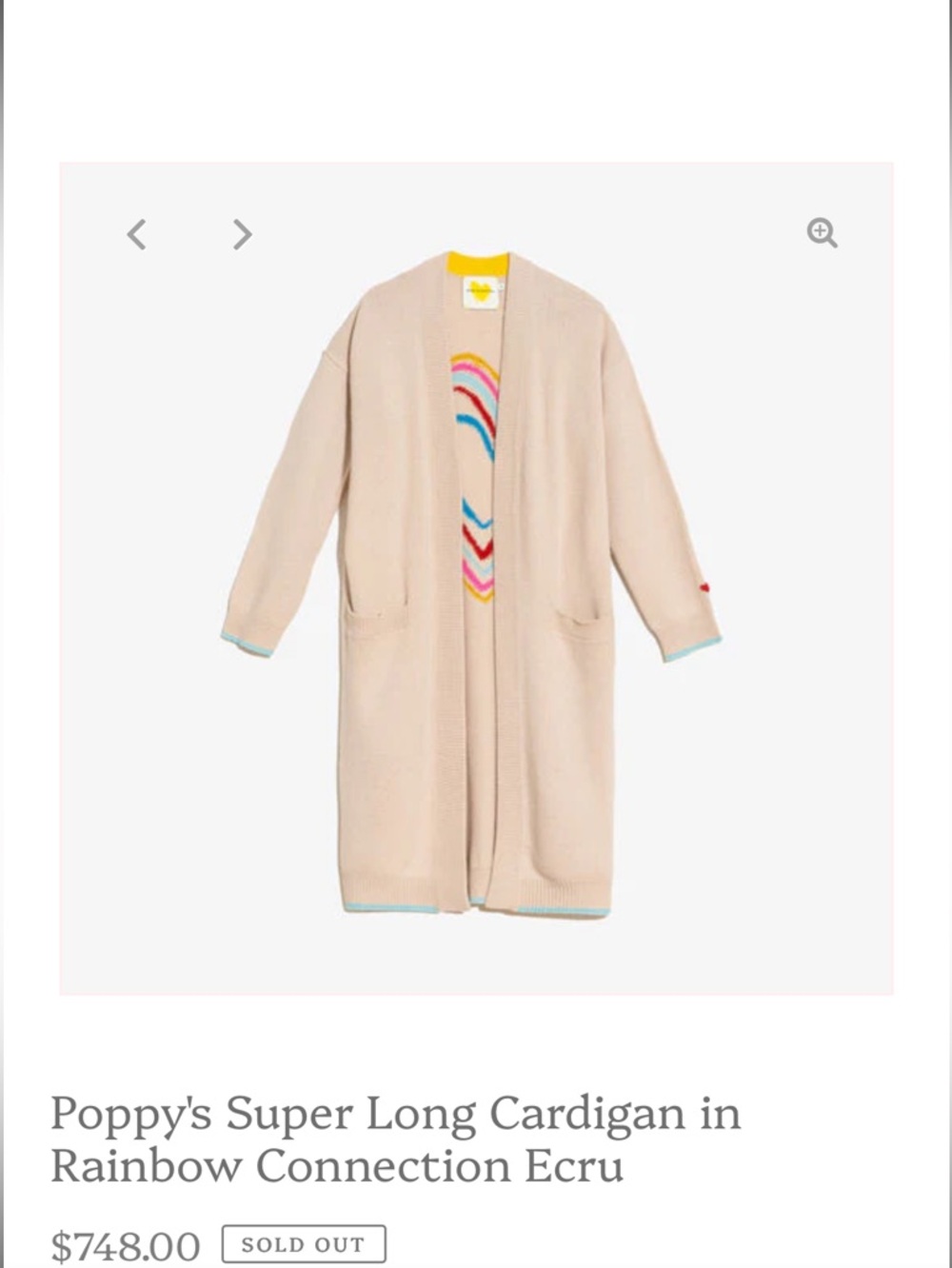 Kerri Rosenthal Long Ecru Cardigan with Rainbow Detail